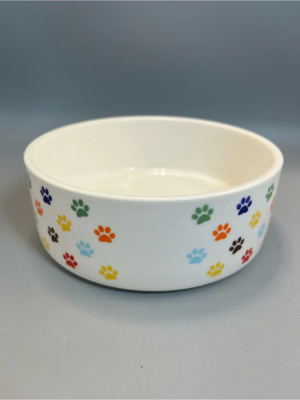 Personalized Heavy Ceramic Dog Bowl For Charley Colorful Cute Paw Prints